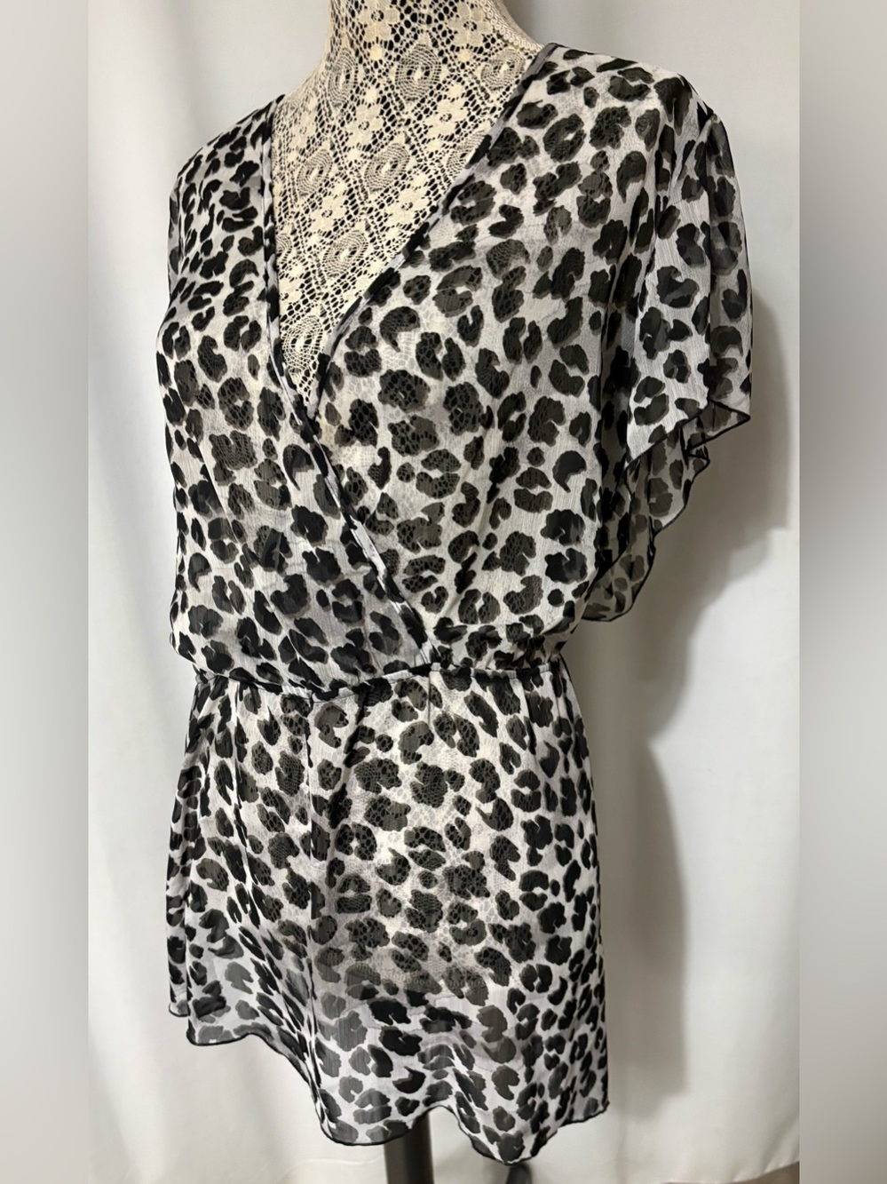 Plus Size3X Sheer Flowy Layering top Faux Animal Print Flutter Sleeve Whimsygoth